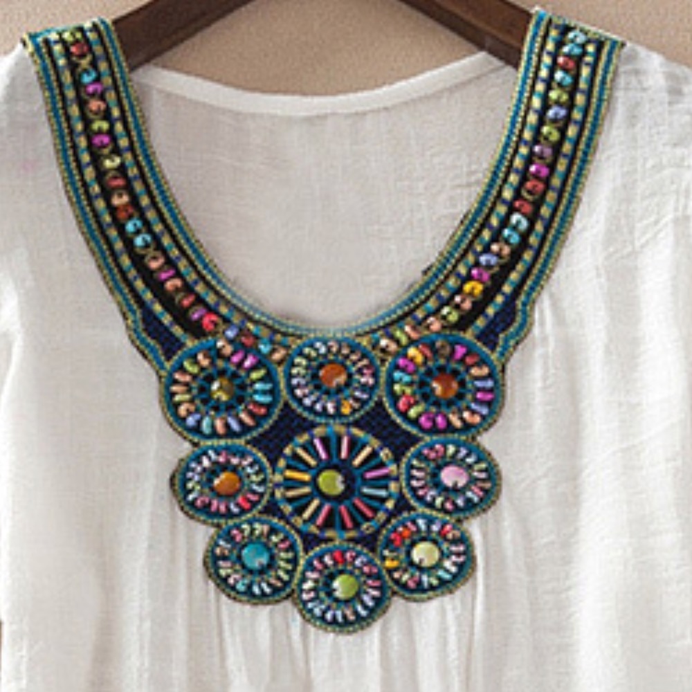 ✨Last One Size L White Beaded & Embroidered Top✨ - Picture 3 of 6
